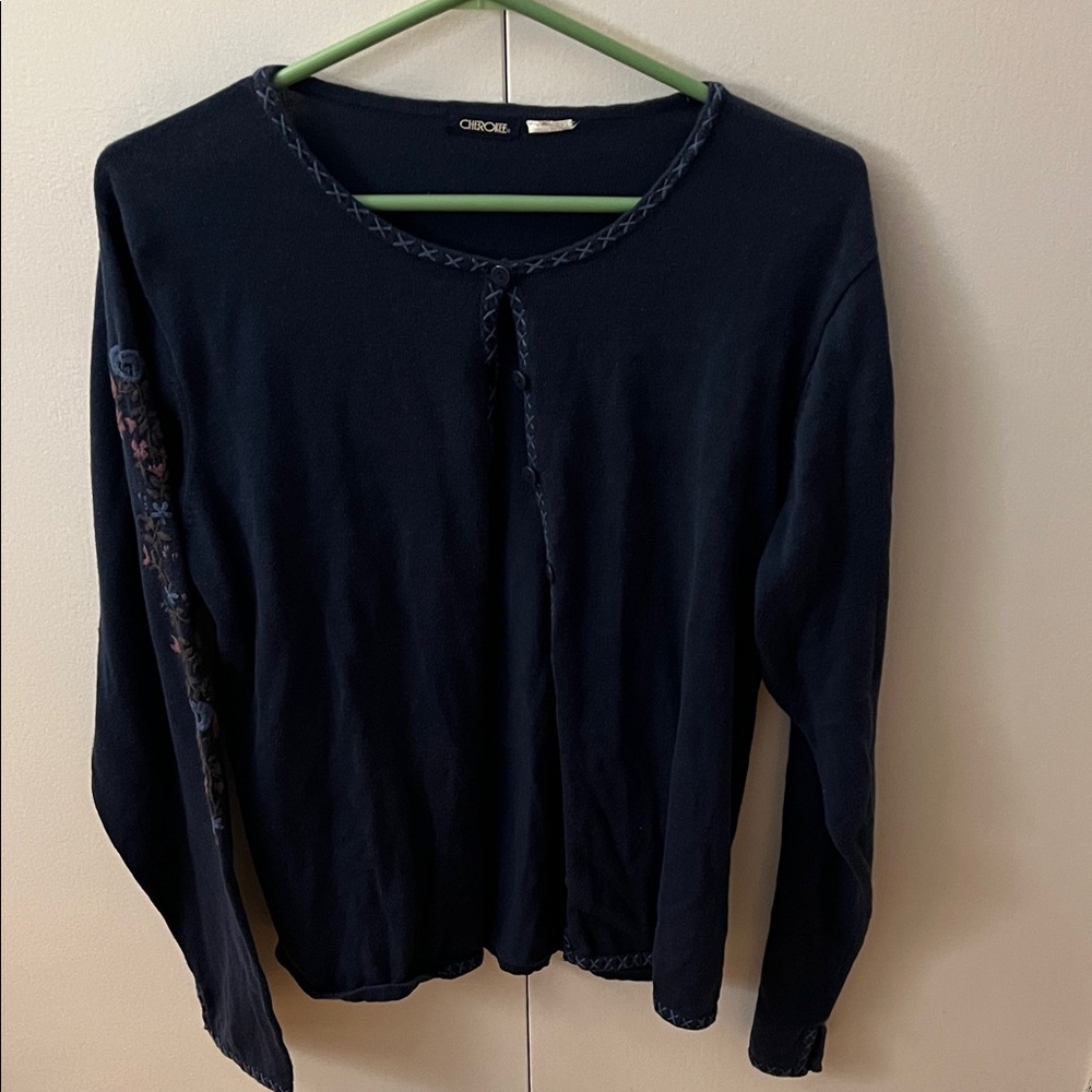 Cherokee Navy Long Sleeve Top with Sleeve Embroidery